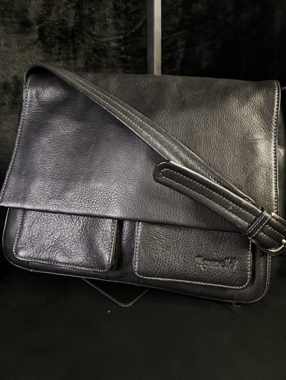 Tignanello Black Leather Crossbody Messenger Bag